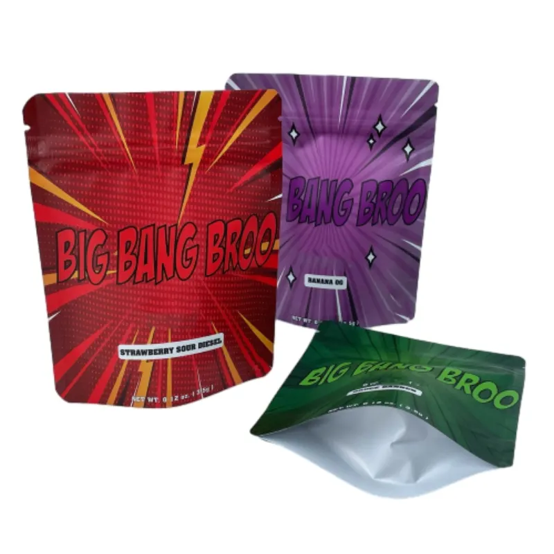 Customized Rainbow Holographic Special Shape 3.5g Mylar Bag Laser Zipper Bag Candy Plastic Packaging Ziplock Bag