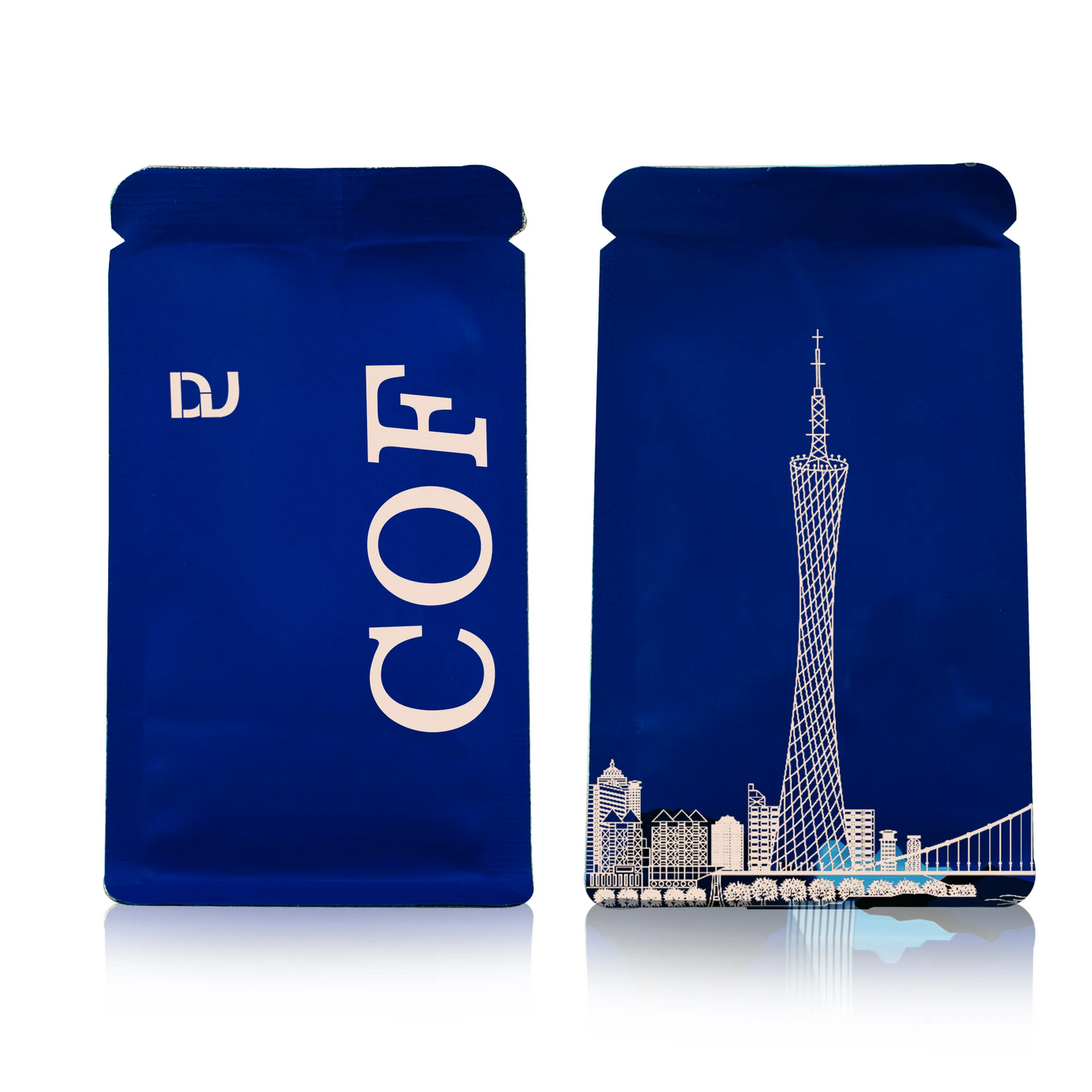 Custom Printed Blue Aluminum Foil Coffee Bean Bag Resealable Flat Bottom Bag Plastic Packaging Zipper Coffee Bag