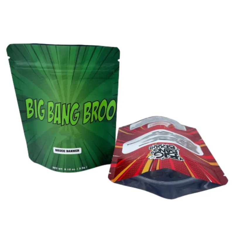 Customized Rainbow Holographic Special Shape 3.5g Mylar Bag Laser Zipper Bag Candy Plastic Packaging Ziplock Bag