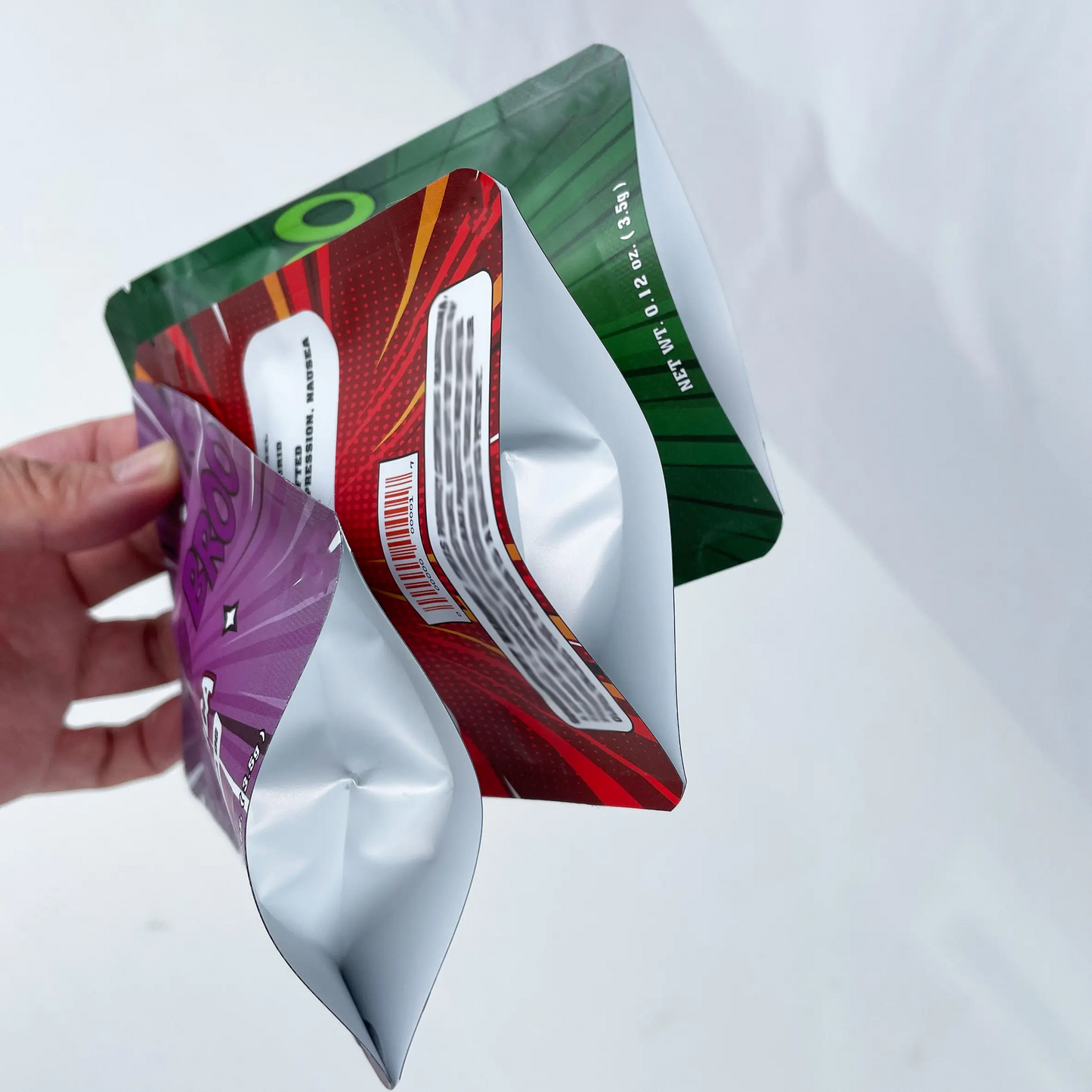 Customized Rainbow Holographic Special Shape 3.5g Mylar Bag Laser Zipper Bag Candy Plastic Packaging Ziplock Bag